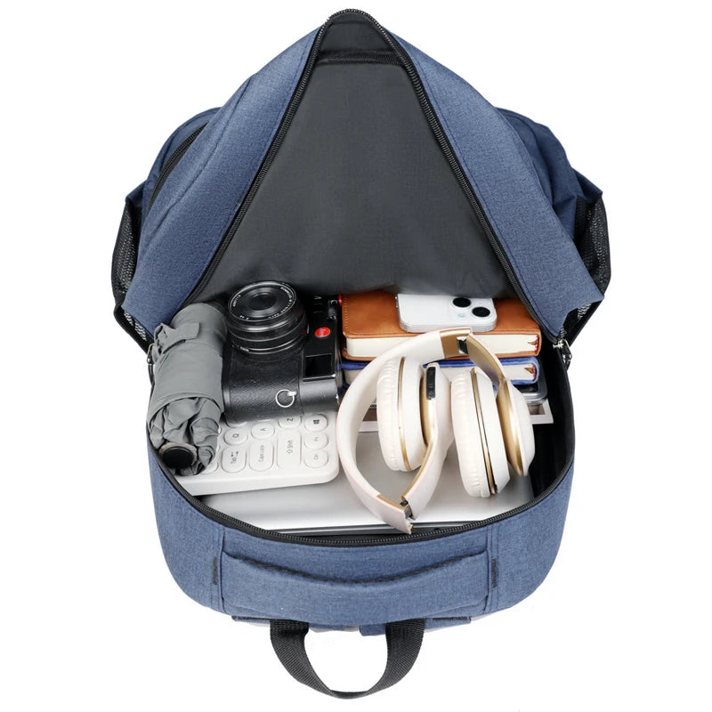 Large-capacity Student School Bag Casual Solid Color Backpack Material Oxford Men New Backpack Multi-functional Simple Bag