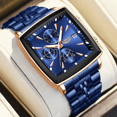 LIGE Top Brand Luxury Mens Watches Fashion Military Square Chronograph Quartz Wristwatches For Men Sports Waterproof Watch Men
