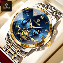 BINBOND B780 Top Brand Mens Quartz Luxury  Stainless Steel Luminescence Clock Casual Chic Waterproof Outdoor Sport Watch