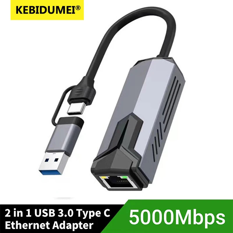 5000Mbps USB Network Card 5Gbps High Speed Wired Adapter USB3.0 Type-C to RJ45 Ethernet Converter HUB For MacBook Notebook PC