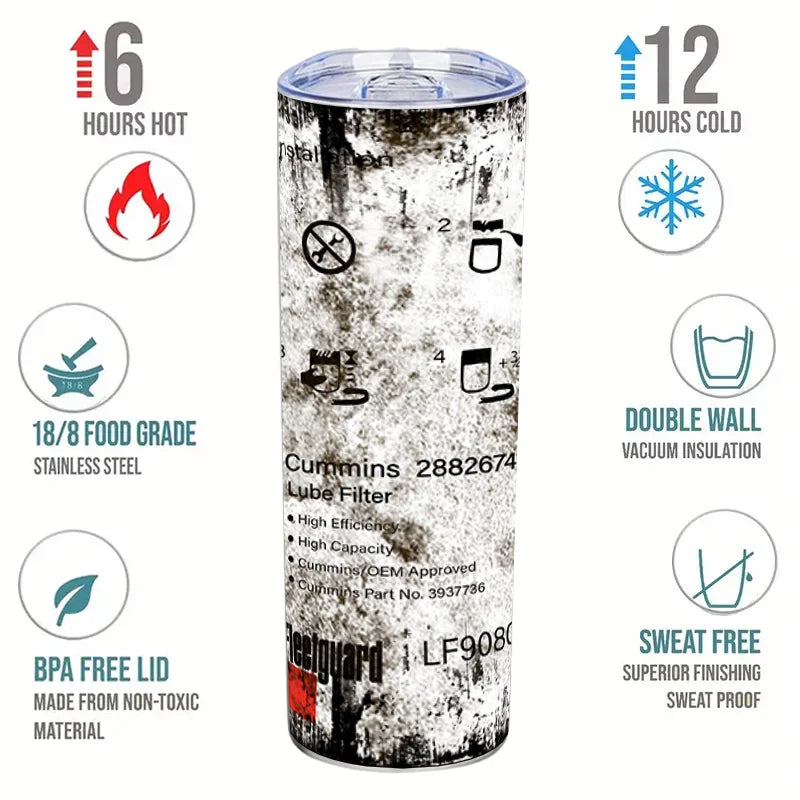 1pcs Retro Tumbler With Lid And Straw, 20oz Stainless Steel Water Bottle, Insulated Straight Water Cups