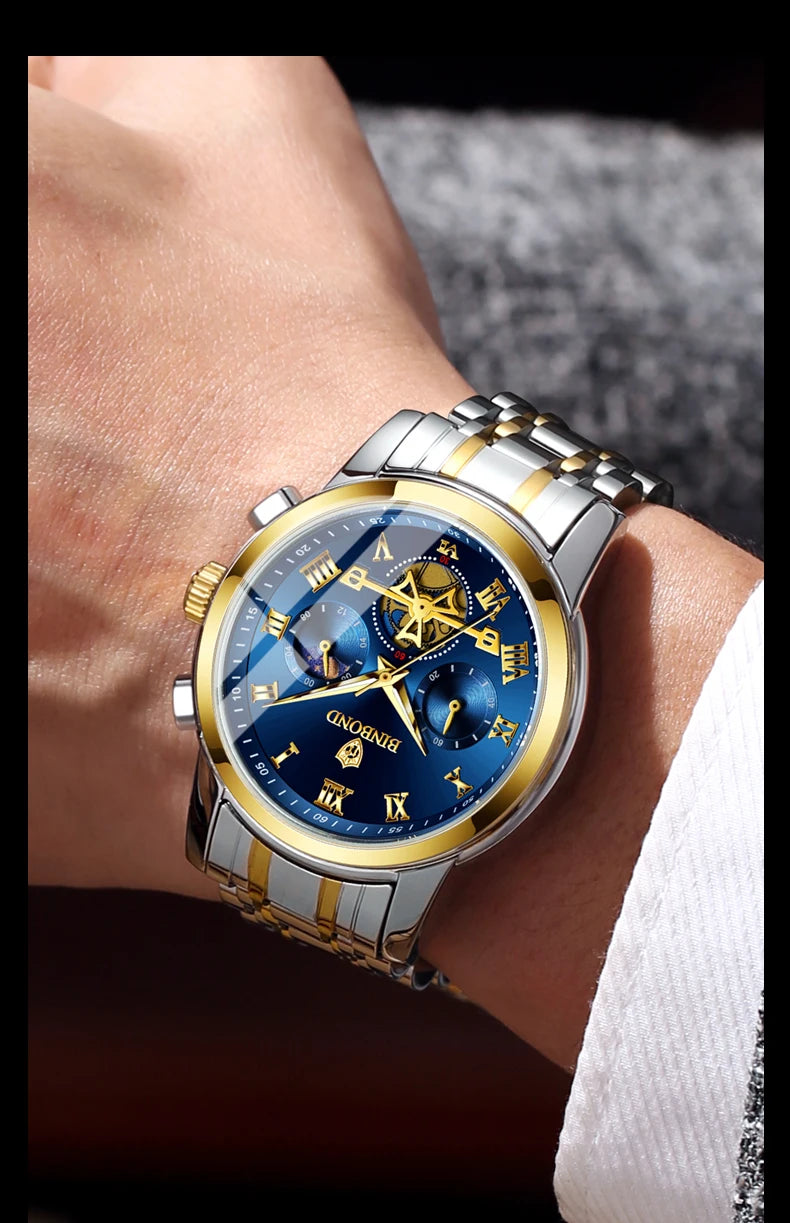 BINBOND B780 Top Brand Mens Quartz Luxury  Stainless Steel Luminescence Clock Casual Chic Waterproof Outdoor Sport Watch