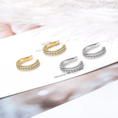 New Fashion Fine Zircon 925 Sterling Silver C Type Clip Earrings Punk Rock Unisexual Rhinestone No Hole Ear Clip Earring Jewelry