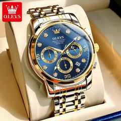 OLEVS Multifunction Quartz Watch for Men Stainless Steel Waterproof Luminous Chronograph Moon Phase Date Watch Relogio Masculino