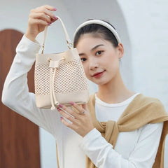 Bundle Pocket Straw Crossbody Bag Commute Handbag Drawstring Bucket Bag Messenger Bag Large Capacity Beach Shoulder Bag Girls