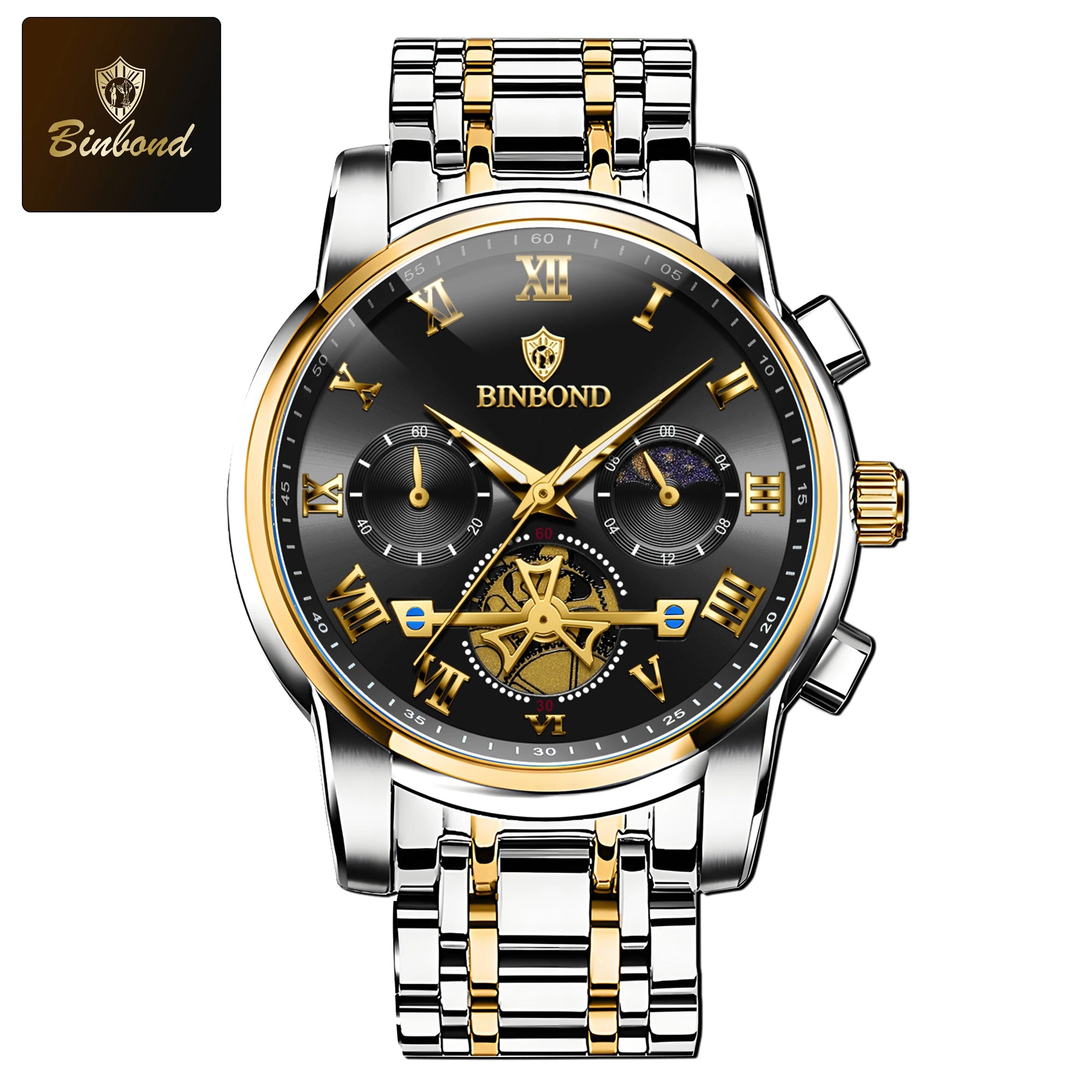 BINBOND B780 Top Brand Mens Quartz Luxury  Stainless Steel Luminescence Clock Casual Chic Waterproof Outdoor Sport Watch