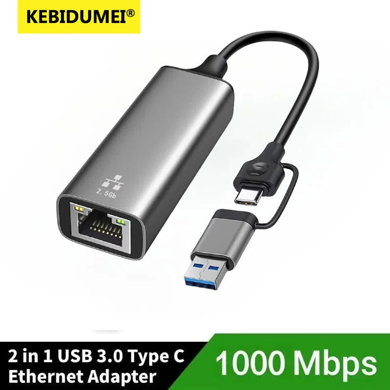 5000Mbps USB Network Card 5Gbps High Speed Wired Adapter USB3.0 Type-C to RJ45 Ethernet Converter HUB For MacBook Notebook PC
