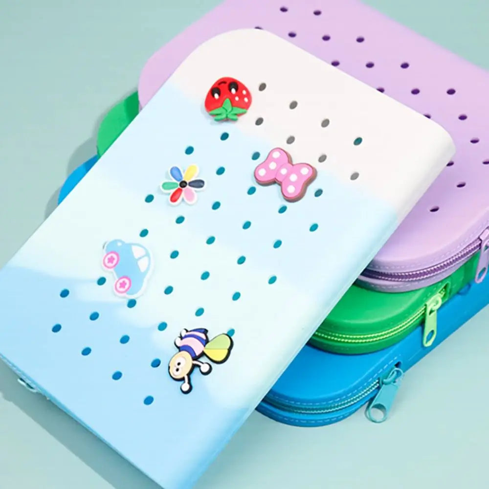 DIY Silicone Hole Pen Bag Large Capacity Pencil Case Student Stationery Organizer Dirt Resistant Multifuncional Stationery Bag