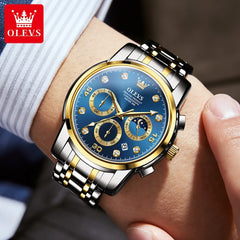 OLEVS 2889 Men's Wathes Top Brand Business Original Quartz Watch for Man Waterproof Stainless Steel Luminous Date Moon Phase New