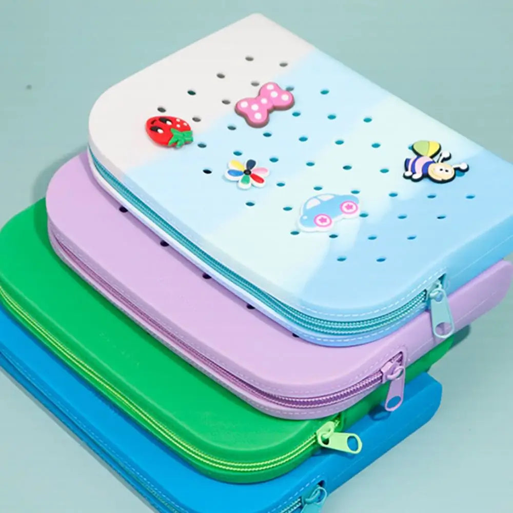 DIY Silicone Hole Pen Bag Large Capacity Pencil Case Student Stationery Organizer Dirt Resistant Multifuncional Stationery Bag