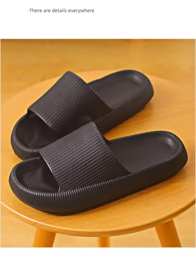 EVA Beach Slippers Thick Sole 4cm Cloud-Like Comfort Home Use Couple Height Increasing Indoor Solid Color Summer Sandals