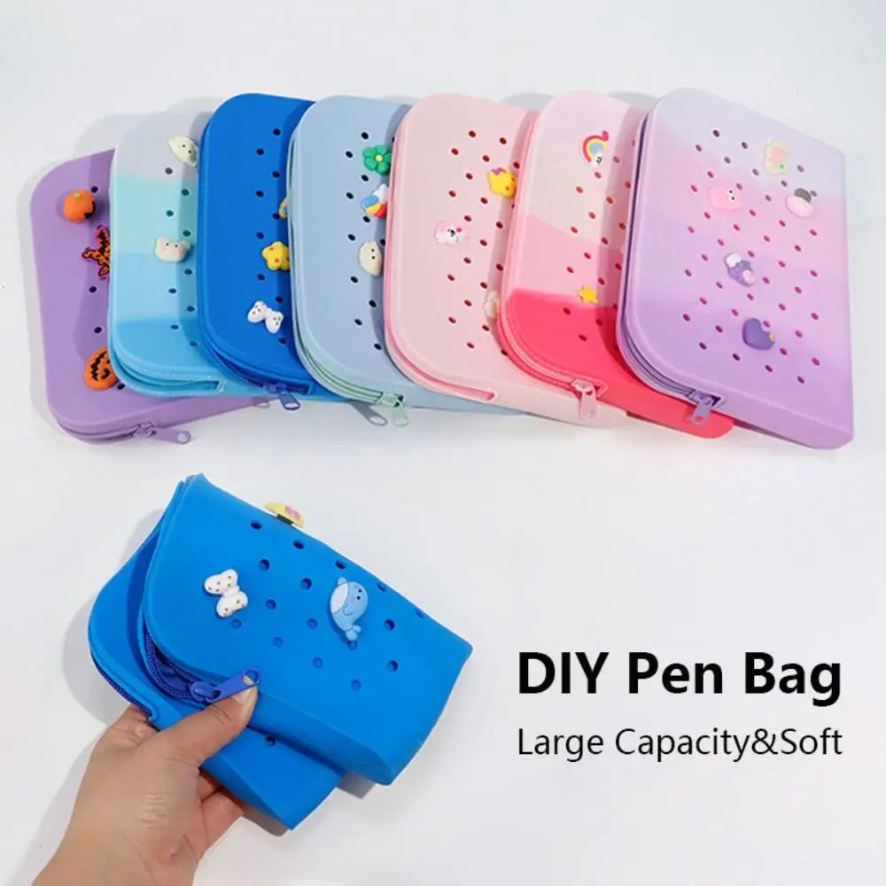 DIY Silicone Hole Pen Bag Large Capacity Pencil Case Student Stationery Organizer Dirt Resistant Multifuncional Stationery Bag