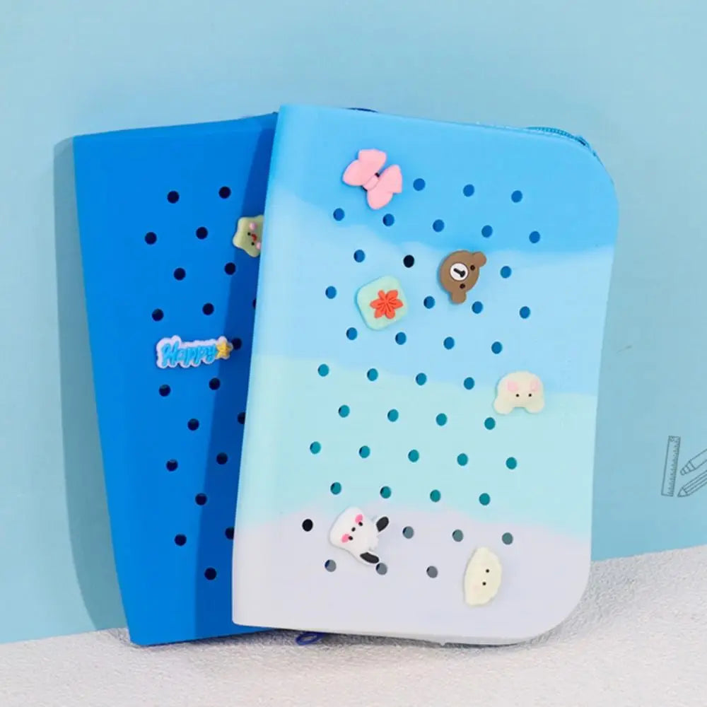 DIY Silicone Hole Pen Bag Large Capacity Pencil Case Student Stationery Organizer Dirt Resistant Multifuncional Stationery Bag
