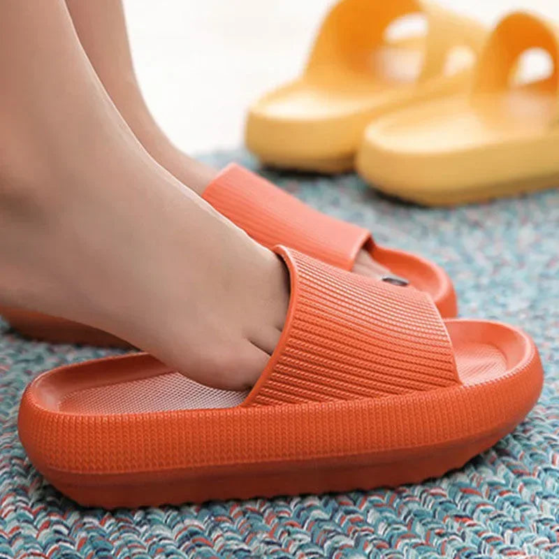 EVA Beach Slippers Thick Sole 4cm Cloud-Like Comfort Home Use Couple Height Increasing Indoor Solid Color Summer Sandals