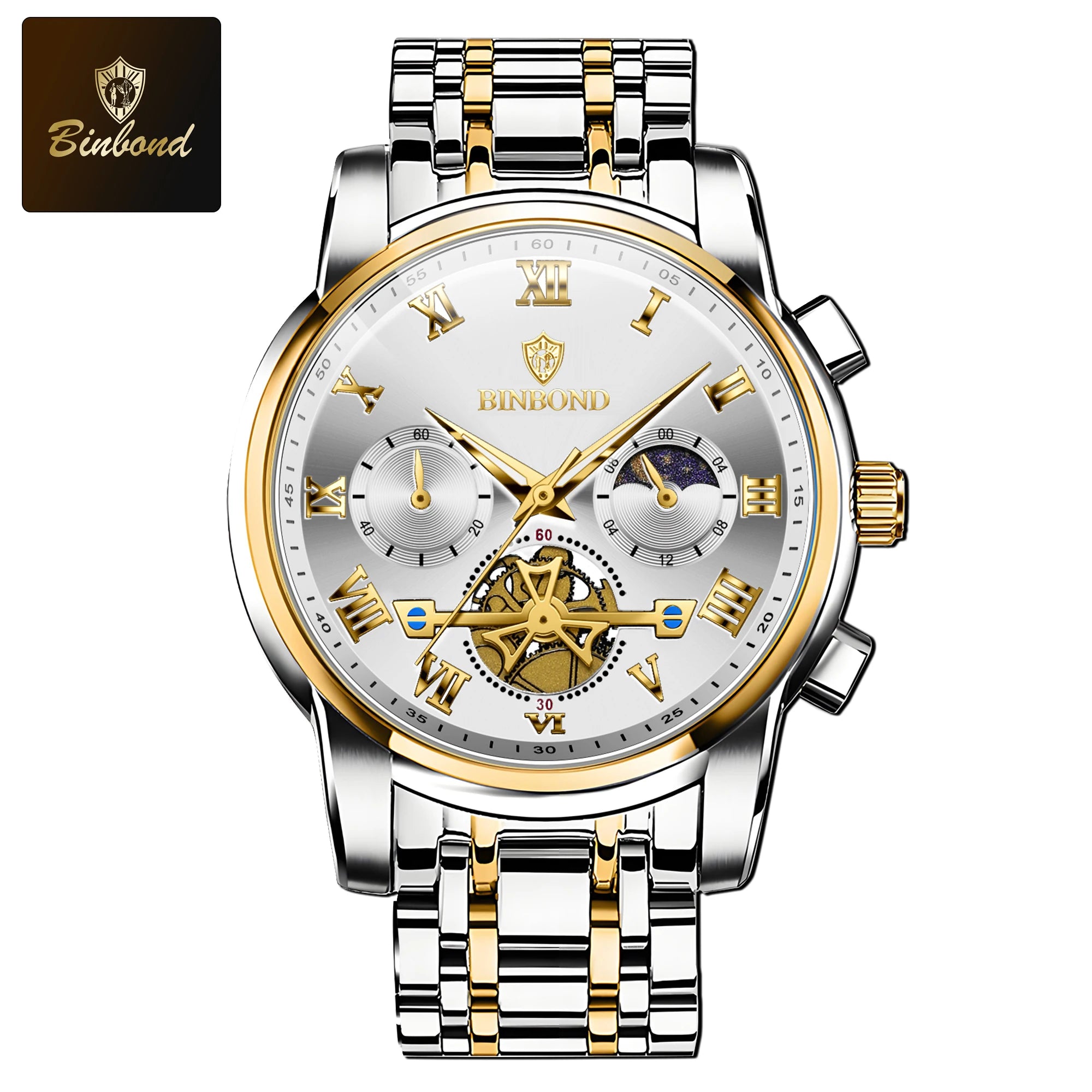 BINBOND B780 Top Brand Mens Quartz Luxury  Stainless Steel Luminescence Clock Casual Chic Waterproof Outdoor Sport Watch