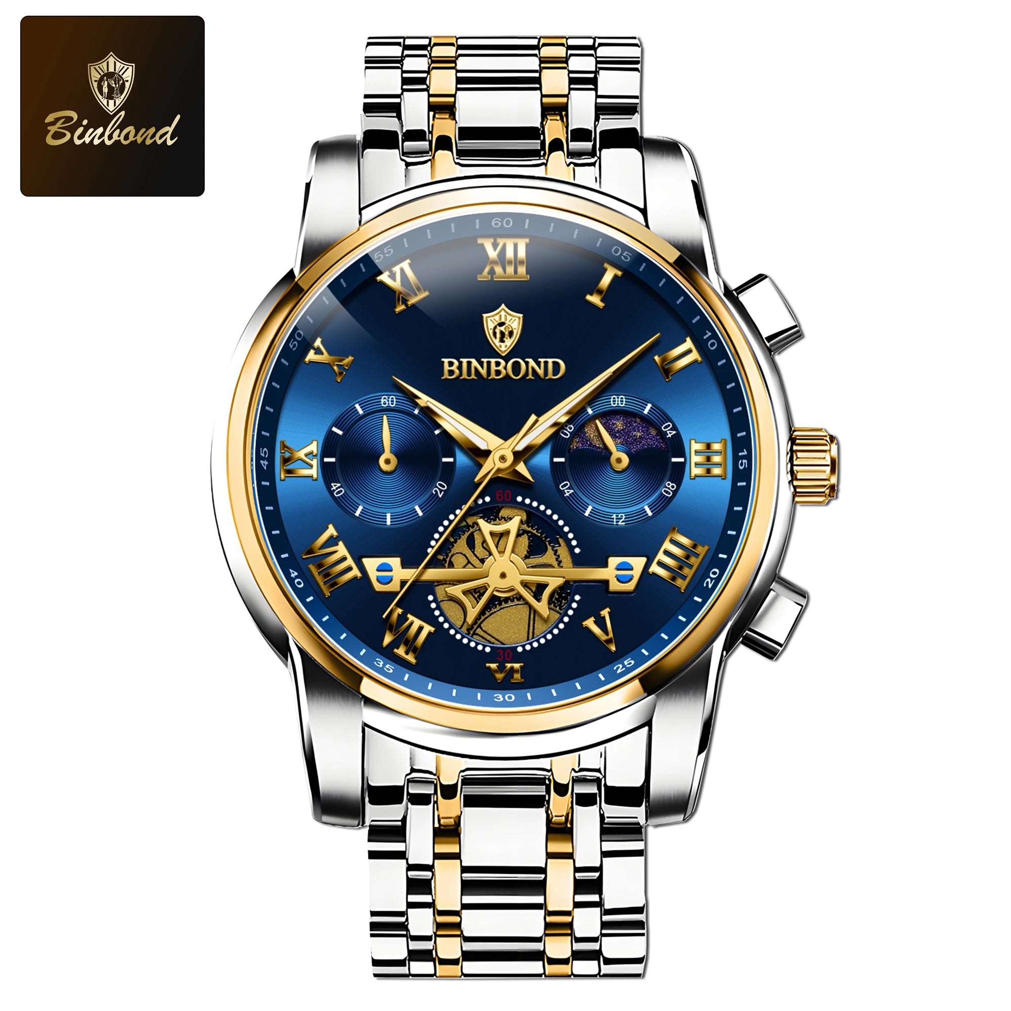 BINBOND B780 Top Brand Mens Quartz Luxury  Stainless Steel Luminescence Clock Casual Chic Waterproof Outdoor Sport Watch