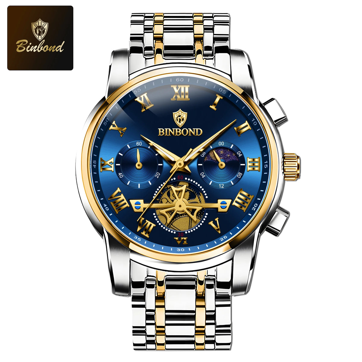 BINBOND B780 Top Brand Mens Quartz Luxury  Stainless Steel Luminescence Clock Casual Chic Waterproof Outdoor Sport Watch