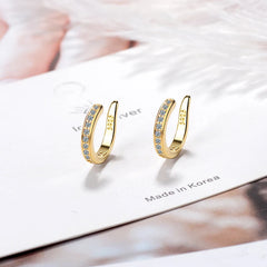 New Fashion Fine Zircon 925 Sterling Silver C Type Clip Earrings Punk Rock Unisexual Rhinestone No Hole Ear Clip Earring Jewelry