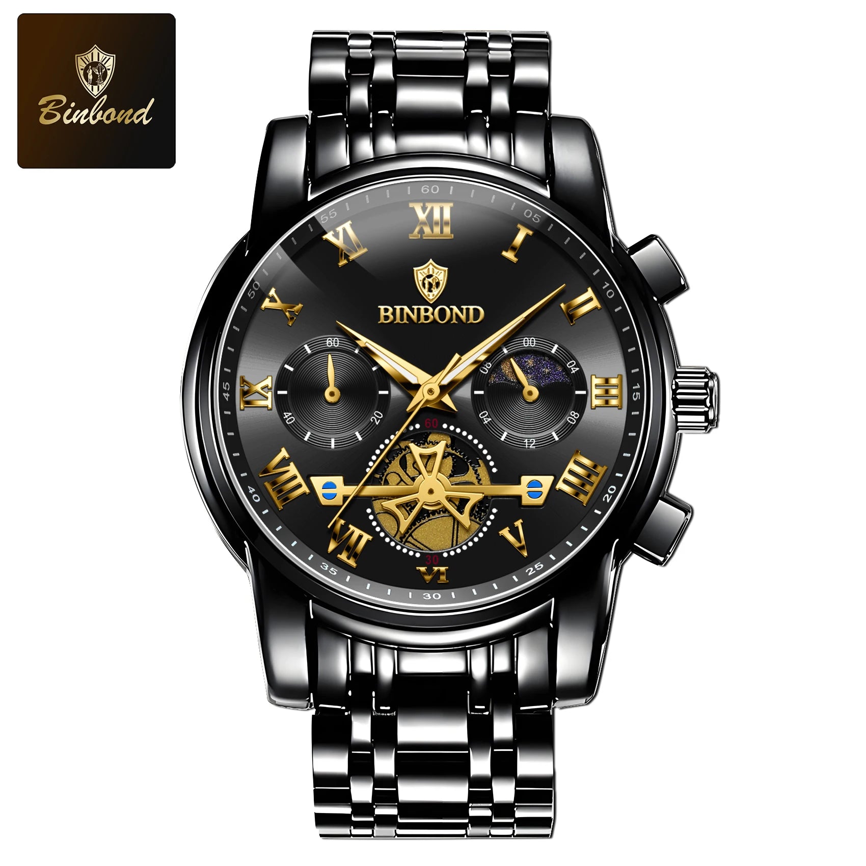 BINBOND B780 Top Brand Mens Quartz Luxury  Stainless Steel Luminescence Clock Casual Chic Waterproof Outdoor Sport Watch