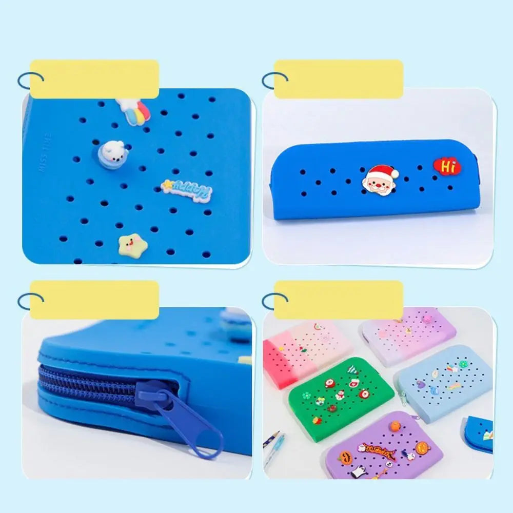 DIY Silicone Hole Pen Bag Large Capacity Pencil Case Student Stationery Organizer Dirt Resistant Multifuncional Stationery Bag
