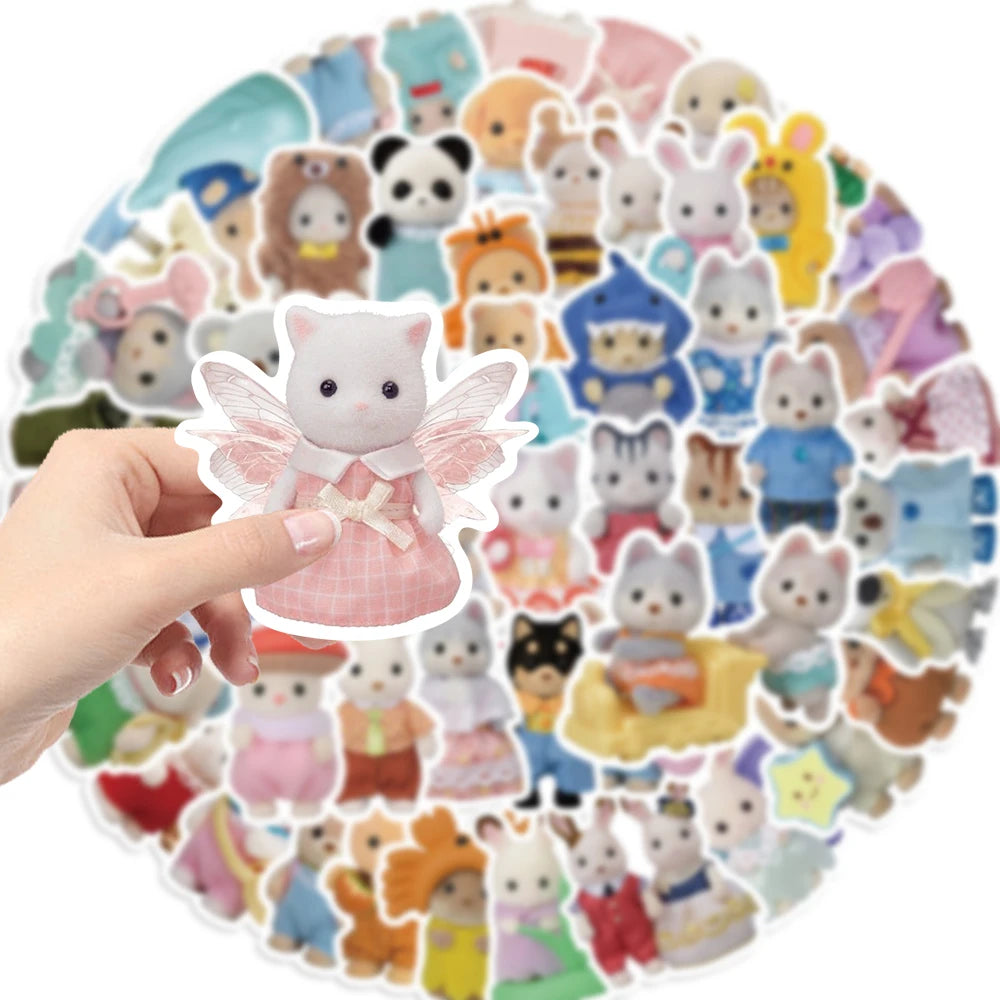 55PCS Cute Calico Critters Graffiti Stickers Children's Cartoon Doll Decals DIY Laptop Notebook Decoration Sticker Toy