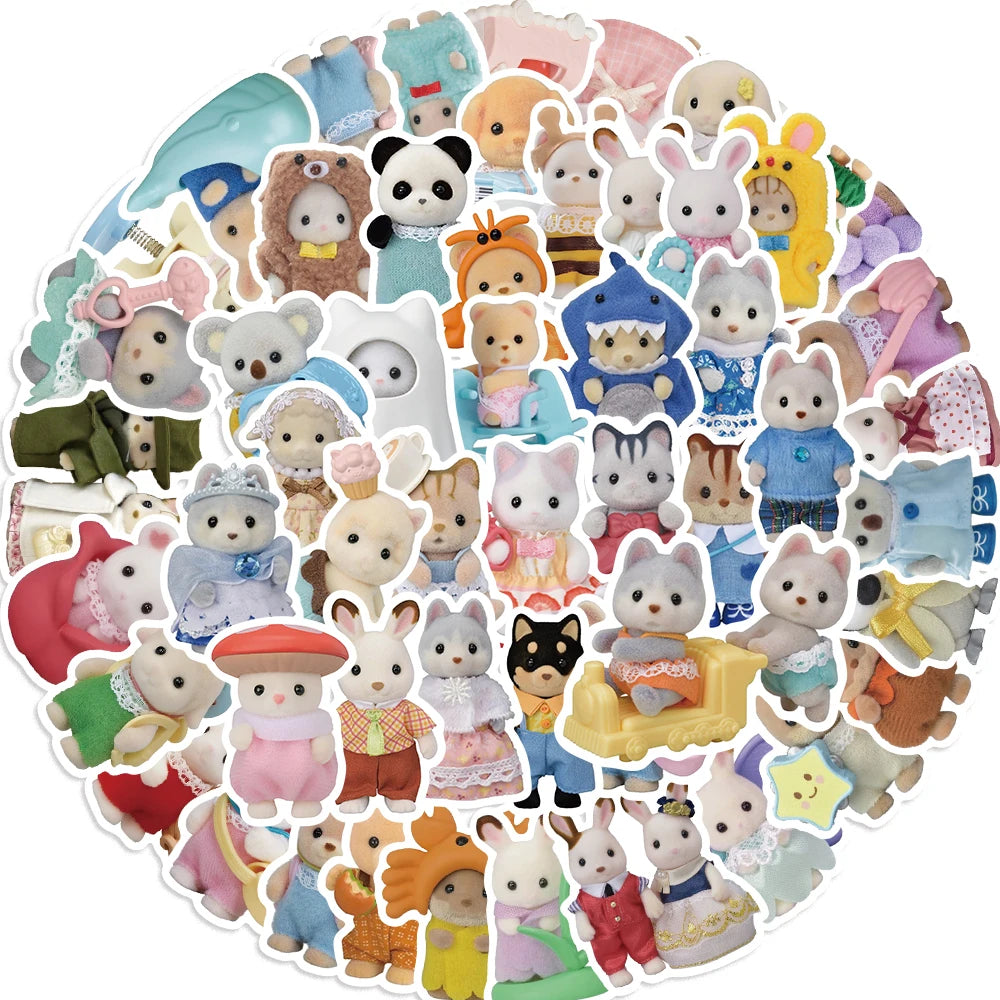 55PCS Cute Calico Critters Graffiti Stickers Children's Cartoon Doll Decals DIY Laptop Notebook Decoration Sticker Toy