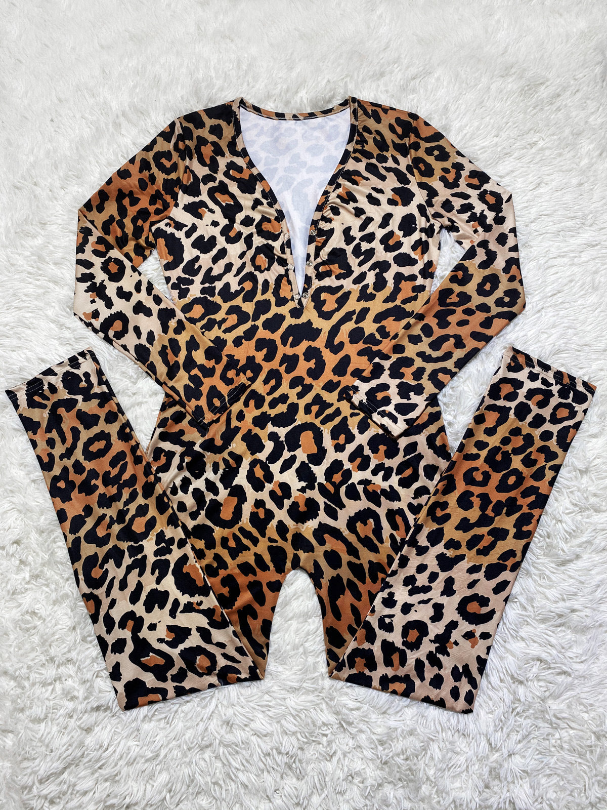 Casual Leopard Print Printed Long-sleeved Trousers Home Jumpsuit