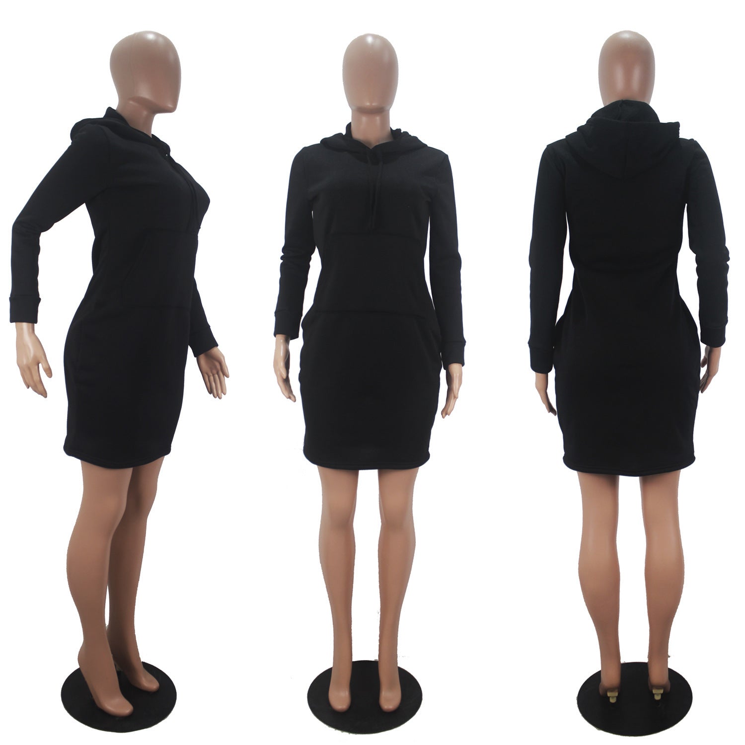 Women's Casual Fashion Solid Color Hooded Sweater Dress
