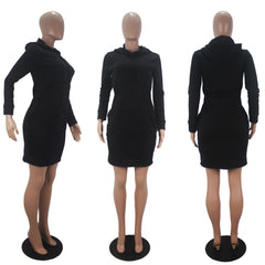 Women's Casual Fashion Solid Color Hooded Sweater Dress