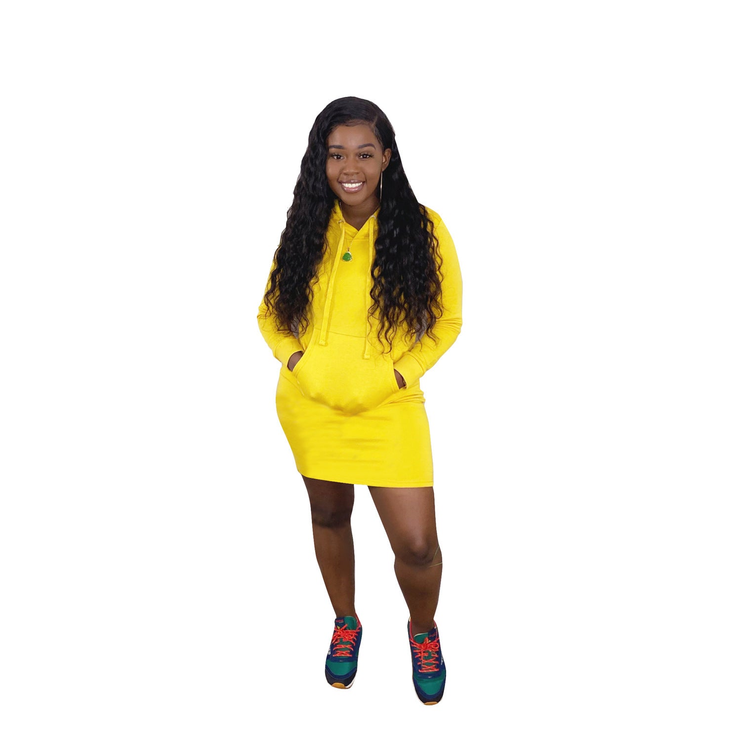 Women's Casual Fashion Solid Color Hooded Sweater Dress